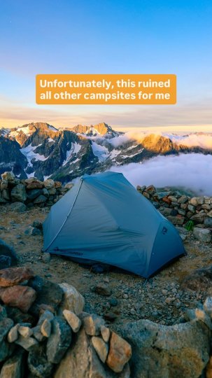 Instagram post by @gwynandami: The most EPIC campsite in Washington… 🏕️ 📍 North Cascades National Park 🧡 COMMENT…