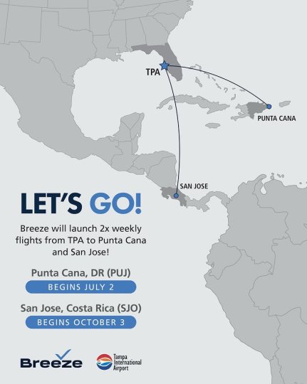 Instagram post by @flytpa: AHHHH COSTA RICA AND PUNTA CANA HERE WE COME!!!! 🥹🥹🥹 Beginning October 3, Breeze will…