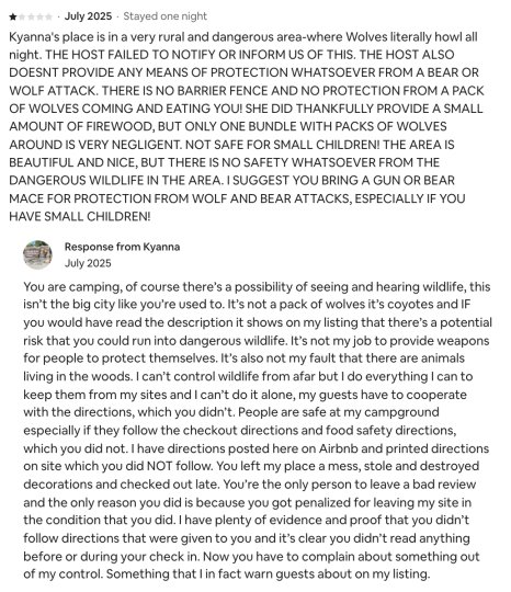 Reddit post in r/EntitledReviews: glamping