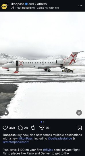 Reddit post in r/skiing: Ikon inviting us to come Ski Winter Park/Palisades via “Semi-Private Jet” this Spring