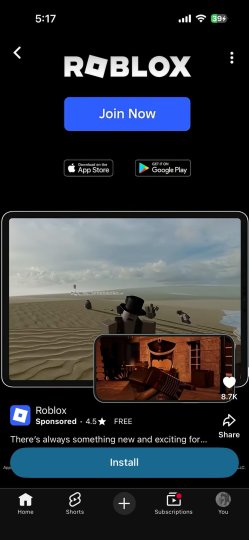 Reddit post in r/gutsandblackpowders: I got a roblox ad with G&B on youtube shorts