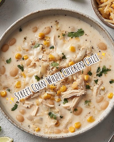 TikTok post by @lousdaughter2: Cozy Mexican Street Corn White Chicken Chili: A comforting and flavorful chili that…