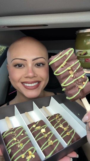 TikTok post by @janemukbangs: trying the viral Dubai Chocolate ice cream bars with pistachio spread 😍