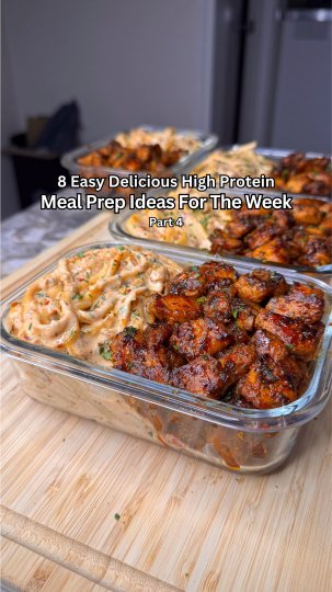 TikTok post by @jalalsamfit: This content showcases four different high-protein meal prep ideas: Honey Chilli Crisp…
