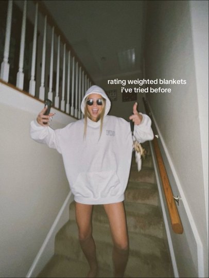 TikTok post by @lolll5508: The author shares a lighthearted slideshow 'rating weighted blankets I've tried before'.…