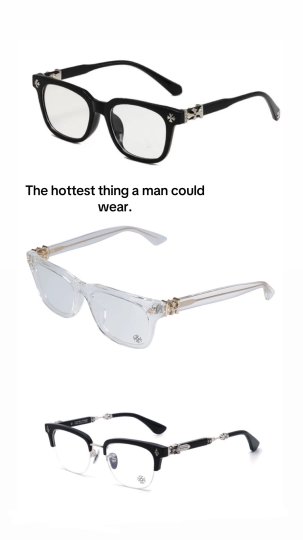 TikTok post by @wearchrovex: This post showcases three different designs of Chrome Hearts glasses, positioning them as…