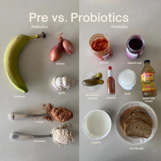 TikTok post by @rachellaurice: prebiotics vs. probiotics 🦠🥦 gut health 💚 what’s the difference and which foods have…