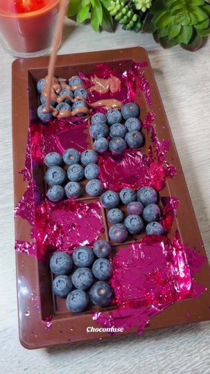 TikTok post by @chocomusexx: When you add blueberries and 24 karat gold to Dubai Chocolate 🫐✨No Music!