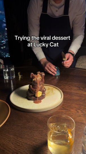TikTok post by @maramarieinlondon: Trying the viral Sobacha & Honeycomb Lucky Cat with Grilled Pear and Miso Caramel. This…