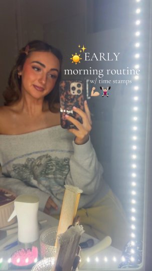 TikTok post by @clairecartere08: A vlog-style post documenting an early morning routine beginning at 1:32 AM. The creator…