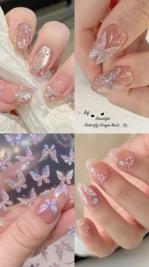 TikTok post by @devikaadhikari759: This post features a collection of images showcasing delicate butterfly-themed nail art…