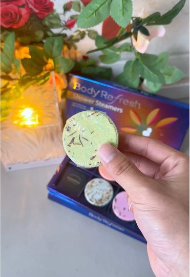 TikTok post by @bodyrefresh50: These Bodyrefresh Shower Steamers are SO GOOD! They all smell amazing, but the stress…