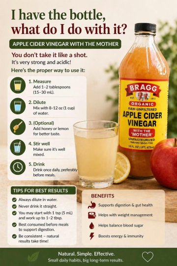 TikTok post by @crystalclear12128: This post provides an instructional guide on how to safely consume Bragg apple cider…