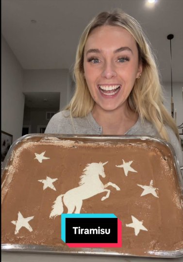 TikTok post by @serenaneel: The unicorn makes it taste better 🦄🍫 #baking #ad making tiramisu stencils with my @Cricut