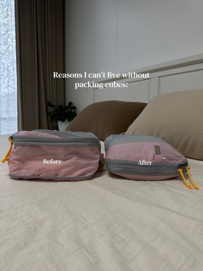 TikTok post by @bagsmart_official: This post highlights the benefits of using packing cubes for travel. It demonstrates…