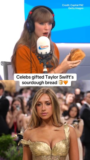 TikTok post by @curiouslymedia: Celebrities who have been gifted with Taylor Swift’s sourdough bread 🍞🥹