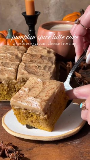 TikTok post by @inbloombakery: Pumpkin Spice Latte Cake 🍂☕️🧡 Soft & moist pumpkin spice cake soaked with sweet, spiced,…