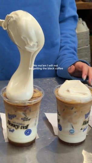 TikTok post by @thequeenfoodie: Gimme the miso caramel syrup and honey whip top pls. @Honey Veil in South Miami…