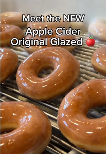 TikTok post by @krispykreme: An apple a day... the Krispy Kreme way 🍎 The NEW Apple Cider Original Glazed doughnut…
