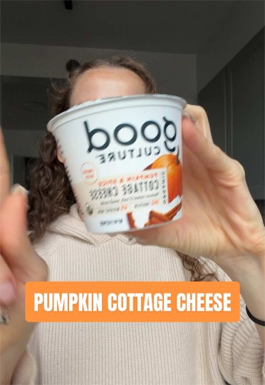 TikTok post by @samgbrady: PUMPKIN SPICE COTTAGE CHEESE taste test 🎃 FINALLY got my hands on the @good culture…